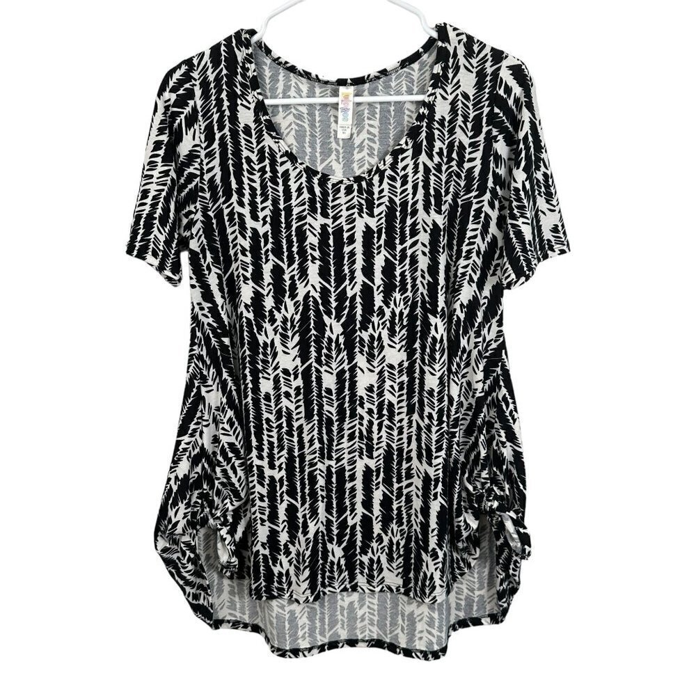 LuLaRoe black and white geometric blouse, side ties, XS